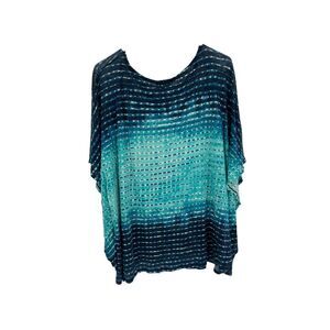 Lauren Ralph Lauren Top Women's Size 2X Blue Ombre Stripes Spots 100% Linen